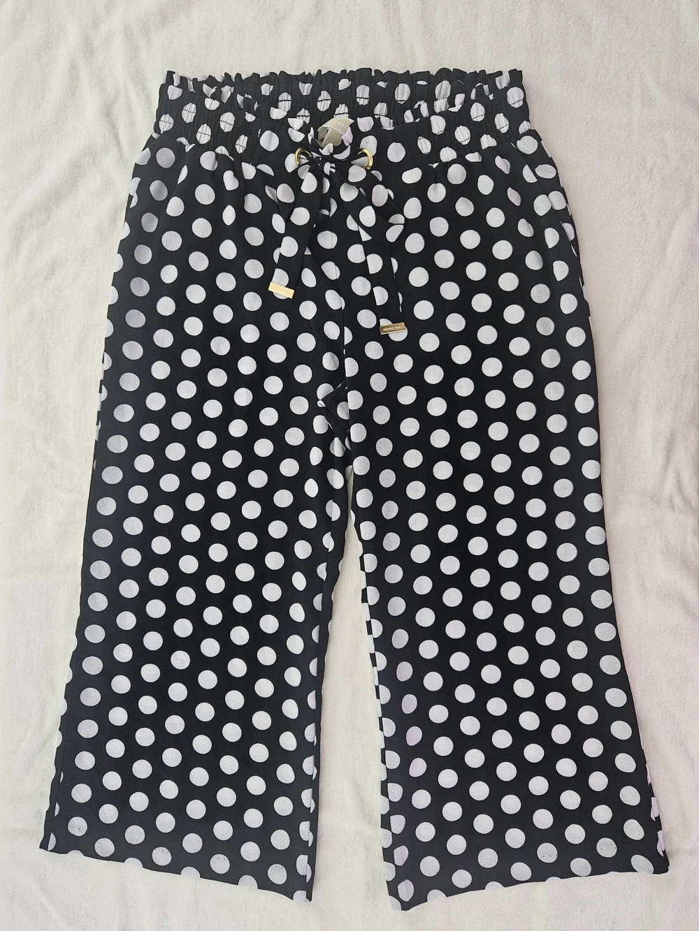 MICHAEL Michael Kors Polka Dot Wide Leg Paperbag Crop Pants - Size S